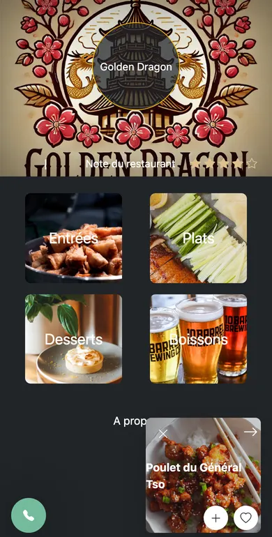 Captures réelles du menu Golden Dragon sur My Resto
